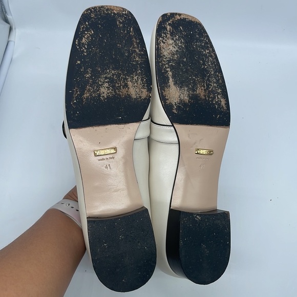 Gucci Mystic white leather Malaga Kid GG Marmont Loafers 41 - Picture 9 of 11